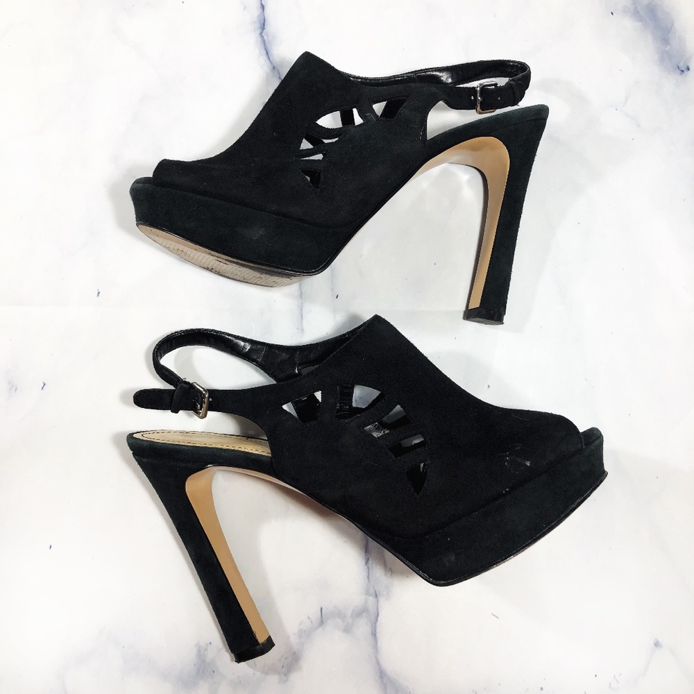 Marc Fisher Trinaa Black Suede Peep Toe Heels